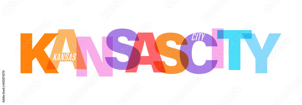KANSAS CITY. The name of the city on a white background. Vector design template for poster, postcard, banner