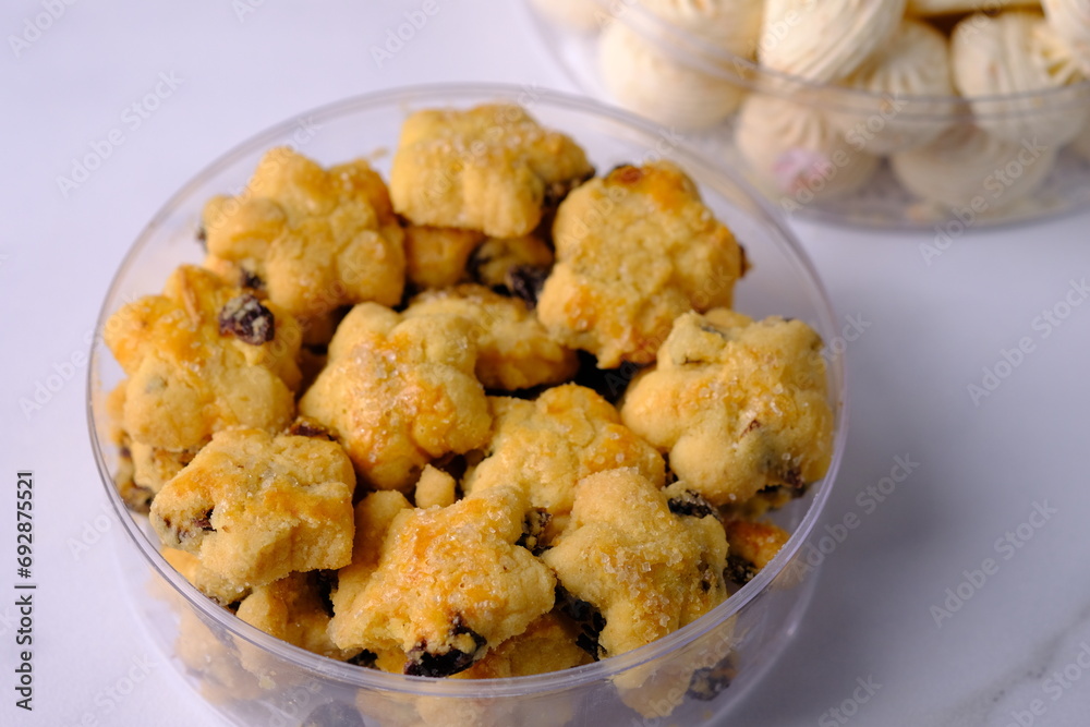 Kue Kering Lebaran, kue kismis. raisin-flavored Eid cookies. Usually served during Eid and Christmas. Indonesian food. Idul Fitri and Natal in Indonesia. Kue Kering Lebaran, kue kismis. raisin-flavored Eid cookies. Usually served during Eid and Christmas. Indonesian food. Idul Fitri and Natal in Indonesia.