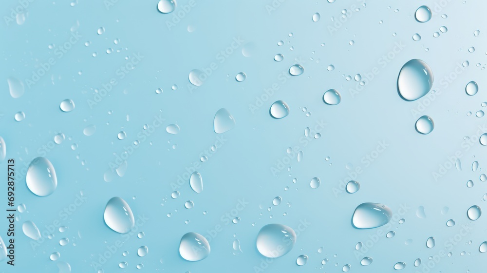 Water droplets on light blue glass