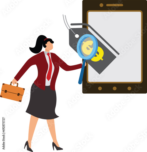 Pricetag With Magnifying Glass, Achievement, Advertisement, Analyzing, Budget