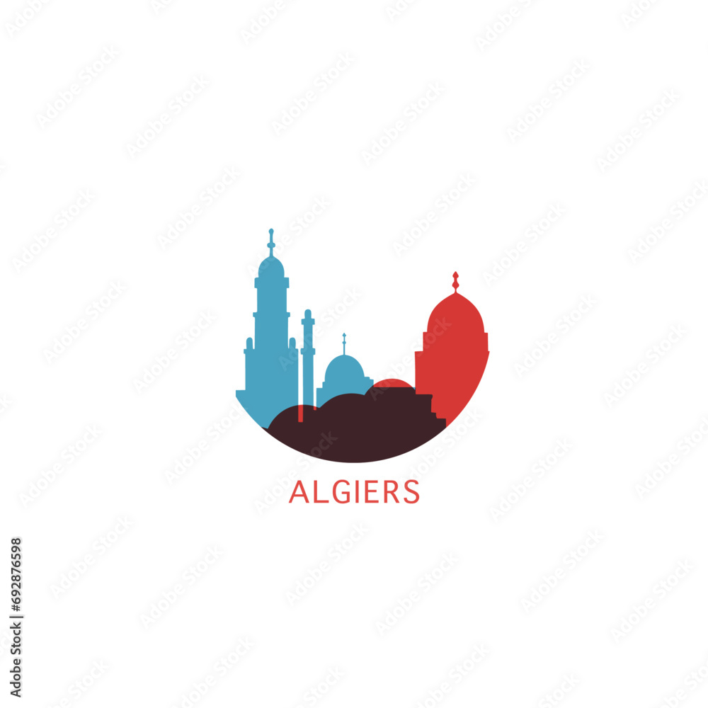 Algiers cityscape skyline city panorama vector flat modern logo icon. Algeria emblem idea with landmarks and building silhouettes