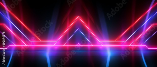 Futuristic Sci-Fi Abstract Blue And Purple ultraviolet Neon Light Shapes lines glowing, geometric Background and reflective With Empty Space For Text and poster. Generative ai