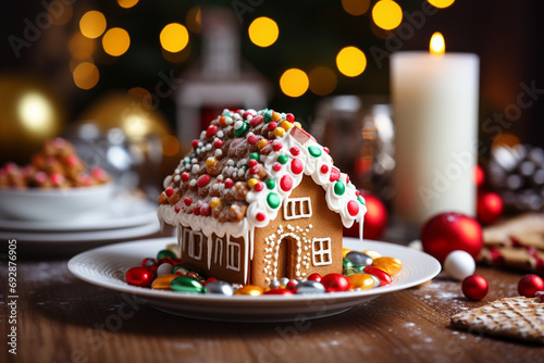 A delightful family tradition of making gingerbread houses together, decorating them with colorful candies and frosting in preparation for the New Year.