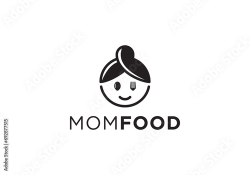 simple food mom logo, mom spoon and fork combination design, restaurant chef symbol icon template