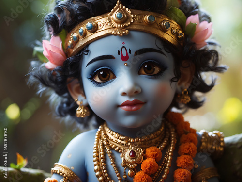 Charming Little Krishna Statue: AI-Crafted Art for Janmashtami & Krishna Jayanti Celebrations - Embracing Indian Heritage, Revering the Adorable Bal Gopal photo