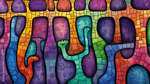 Whimsical Stained Glass Creatures Dancing in a Mosaic of Vivid Dreamscape Colors