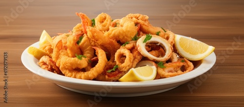 Fried seafood mix, Italian style. photo