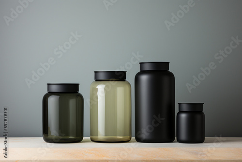 A minimalist glass jar with a matte black lid, blending simplicity and functionality seamlessly.