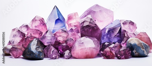 Gemstone with purple and pink hues, has texture similar to precious and semi-precious stones.