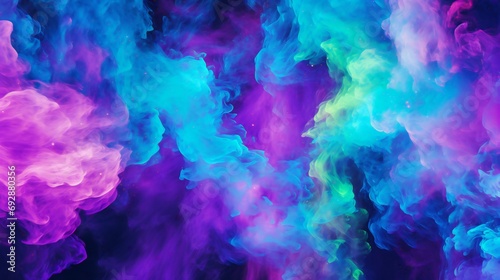 Intergalactic Whirl of Neon Colors: Cosmic Dance of Blue, Purple, and Green Mists photo