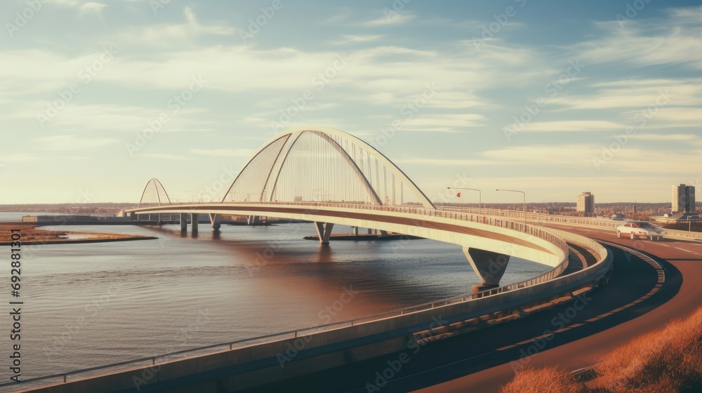 A_bridge_curved_steel_river_elegant