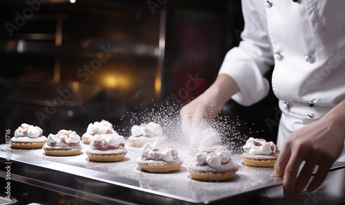 Young expert chef baking Delicious sweet pastry cake , looks so yummmmmyyyyy yummy