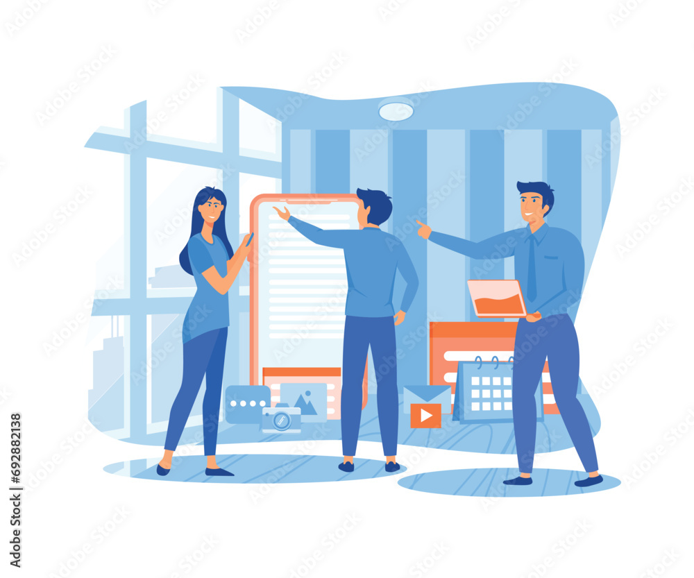 Digital mobile application development and design concept with business teamwork concept. flat vector modern illustration 