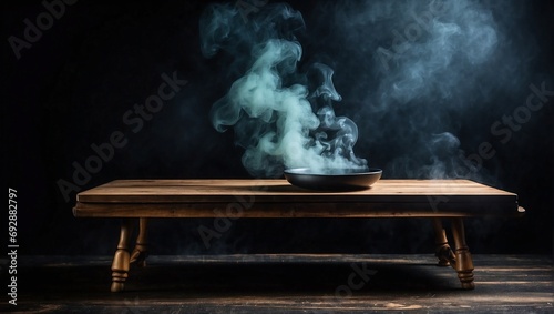 Dark Background, Smoky Wooden Table for Product Presentation