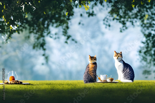 The teatime of cat couples photo