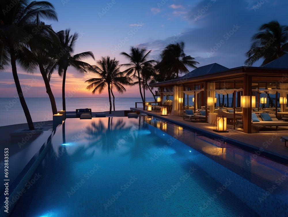 the pool at or near maldives at twilight