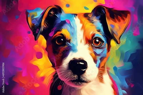 Jack Russell Terrier puppy in abstract graphic style. The highlight is the ultra-bright neon art. photo