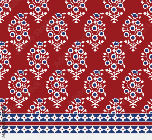 FLORAL BLOCK WITH BORDER ALL OVER PRINT SEAMLESS PATTERN VECTOR ILLUSTRATION