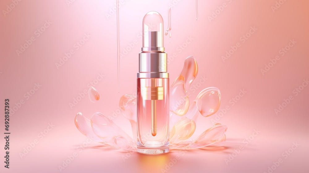 Vibrant 3D Collagen Skin Serum and Vitamin Illustration: Skin Care Cosmetics Solution on Soft Color Background - 3D Rendering Vibrant 3D Collagen Skin Serum and Vitamin Illustration: Skin Care Cosmetics Solution on Soft Color Background - 3D Rendering