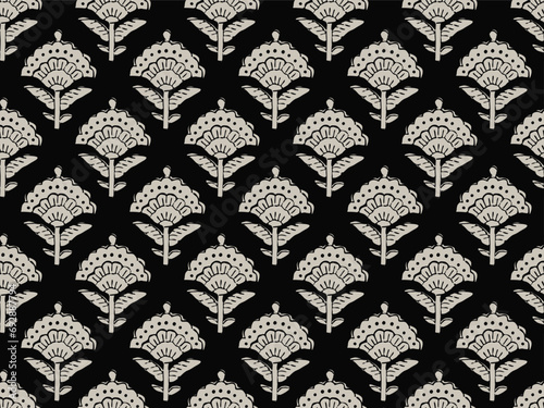 BLOCK FLORAL ALL OVER PRINT SEAMLESS PATTERN WITH BORDER VECTOR ILLUSTRATION
