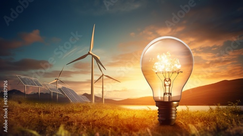 Renewable Energy Concept: Illuminated Path to a Brighter Future with Sustainable Power Sources photo