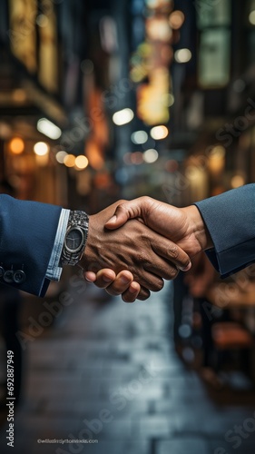 Shaking hands with businessmen to foster teamwork during mergers and acquisitions.
