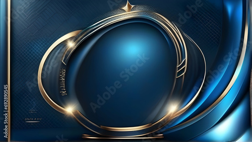 Dark Blue Golden Royal Awards Graphics Background. Lines Growing Elegant Shine Spark. Luxury Premium Corporate Abstract Design Template. Classic Shape Post. Center LED Screen Visual. Light Effect.