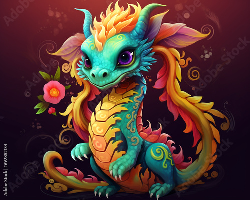 Colorful  cute  magic fantasy dragon