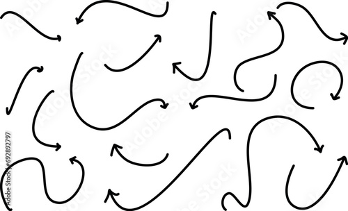 Vector curved sketch arrows collection hand drawn vector arrows pointing different directions
