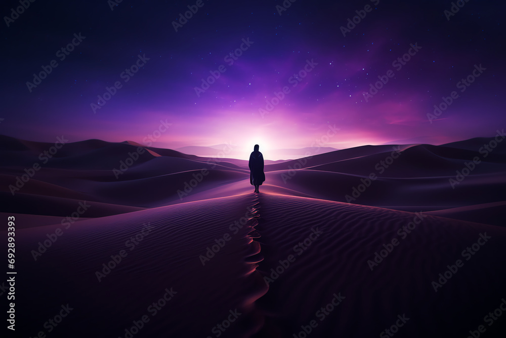 purple desert walk, AI generated - obrazy, fototapety, plakaty 