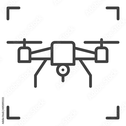 Quadcopter or Drone vector concept line icon - front view