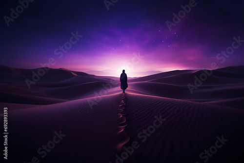 purple desert walk, AI generated photo