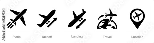 A set of 5 Airport icons as plane, take off, landing