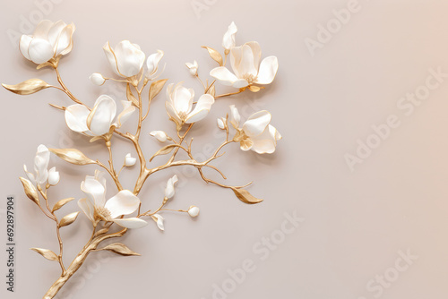 Magnolia branches on elegant pastel background. Wedding invitations, greeting cards, wallpaper, background, printing