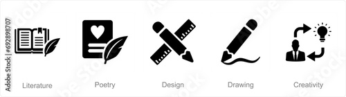 A set of 5 Art icons as literature, poetry, design