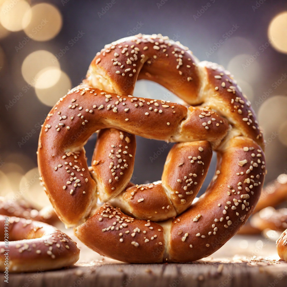 Close up of a Pretzel, foreground sharp with bokeh backgroud. ai generative Close up of a Pretzel, foreground sharp with bokeh backgroud. ai generative