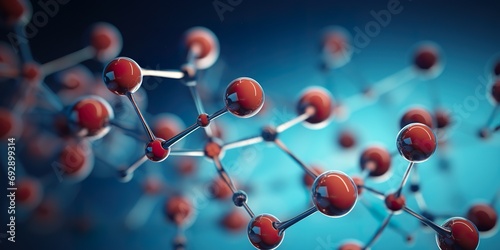 Illustration of a molecular structure model with atoms and bonds, representing organic chemistry and molecular biology