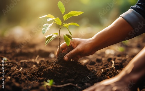Plant in Hands. Ecology concept. Nature Background .