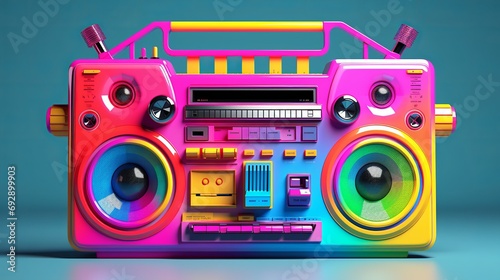 Vibrant Retro Boombox: Colorful 3D Illustration with Retro Vibes and Nostalgic Flair