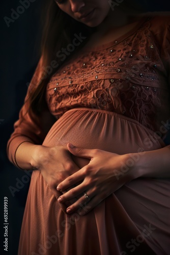 Image of a family's hands on a pregnant belly, representing the support and love surrounding the expecting mother
