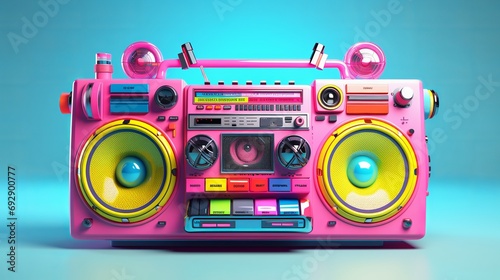 Vibrant Retro Boombox: Colorful 3D Illustration with Retro Vibes and Nostalgic Flair