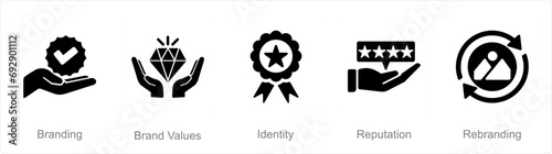A set of 5 Branding icons as branding, brand values, identity