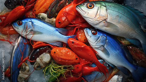 Seafood Delights at the Bustling Fish Market, Featuring a Diverse Array of Finest Catch