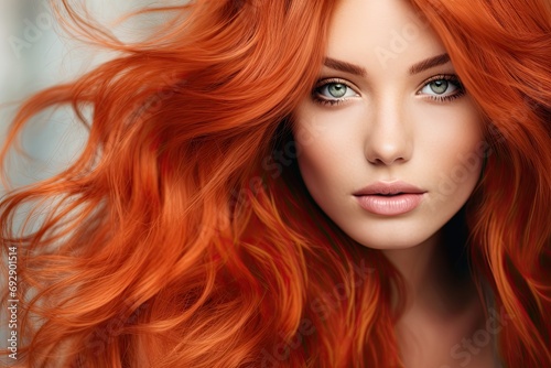 Vibrant Redhead Beauty Captivating with Intense Green Eyes.