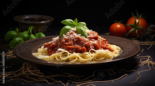 Savory Homemade Pasta Delight with Rich Bolognese Sauce, Sprinkled with Tasty Cheese