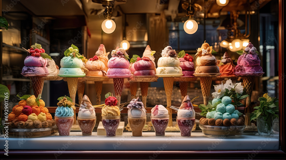 Display of Gelato in a Sweet Shop Display, Inviting You to Indulge in Tasty Dessert