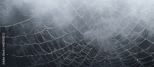 Winter spider web in the fog.