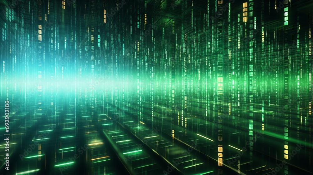 Obraz premium Abstract Binary Code Matrix Background - 3D Render Illustrating Connectivity and Data Flow in Modern Technology Era