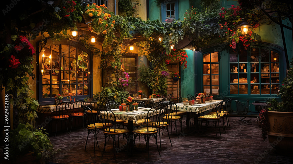 Fototapeta premium Authentic Italian Trattoria, the Perfect Culinary Restaurant with Outdoor Seating