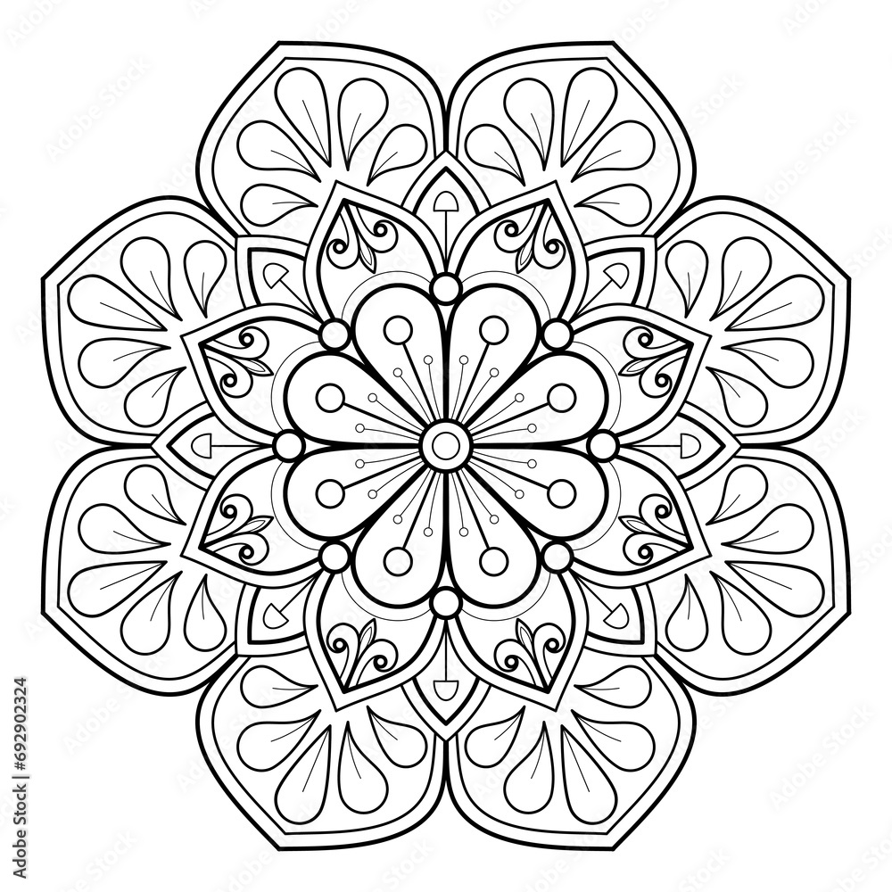 Mandala pattern or Simple Floral Ideas for Coloring book page Art on the wall Lace pattern the Tattoo wallpaper Paint shirt Stencil Design Textures. Decorative circle ornament in ethnic oriental style